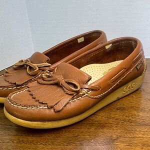 SAS Womens Brown Leather Kiltie Slip-on Moccasin Loafers, est sz 6